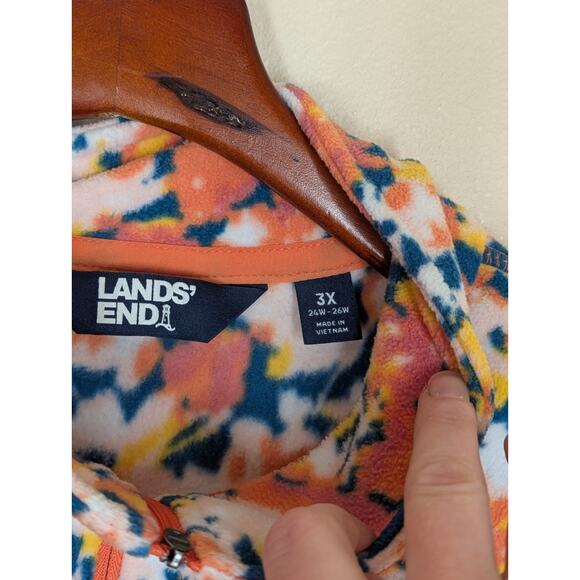 Lands End Women's Plus Size 3X 1/4 Zip Fleece Multicolor Orange Pink Blue Floral - Picture 3 of 8